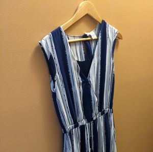 Navy and white striped maxi dress